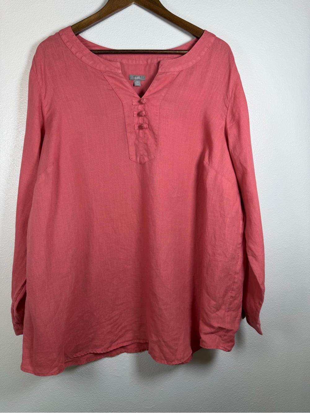 J. Jill Coral-Pink 100% Linen Long Sleeve Tunic